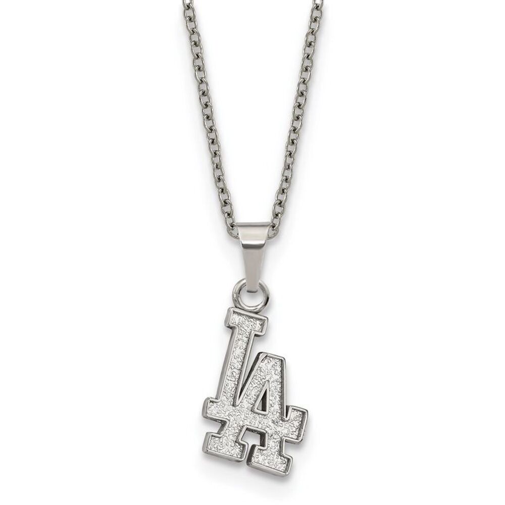 Stainless Steel MLB Los Angeles Dodgers Small L-A Necklace, 18-20 In